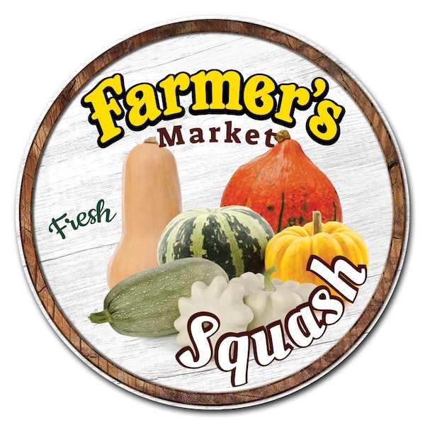 Corrugated Plastic Sign With Stakes 24in Circular-Farmers Market Squash, C-24-CIR-WS-Squash